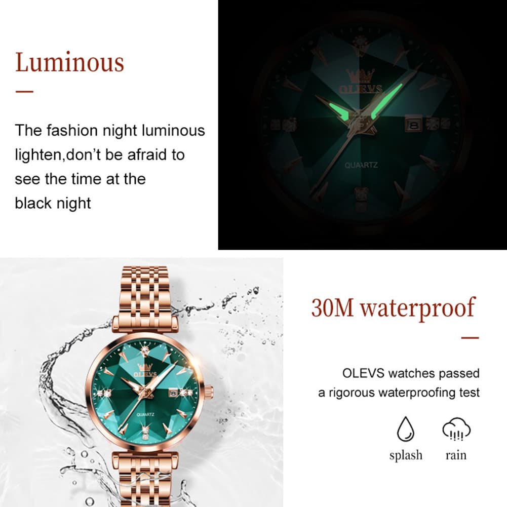 OLEVS Diamond Cut Crystal Dress Watch for Women Stainless Steel 5536
