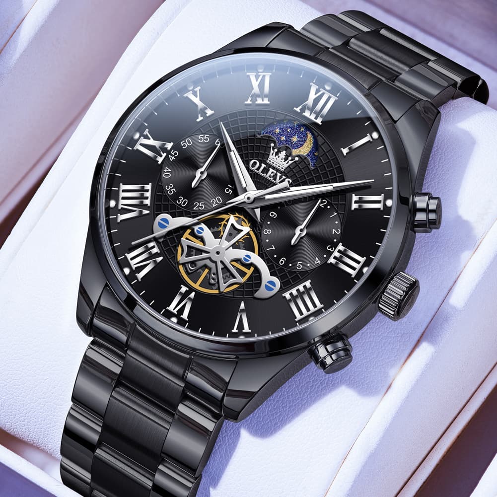 OLEVS 3640 Open-Heart Moon Phase Quartz Watch for Men