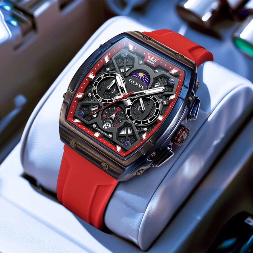 OLEVS 2942 Tonneau Silicone Sports Quartz Watch for Men