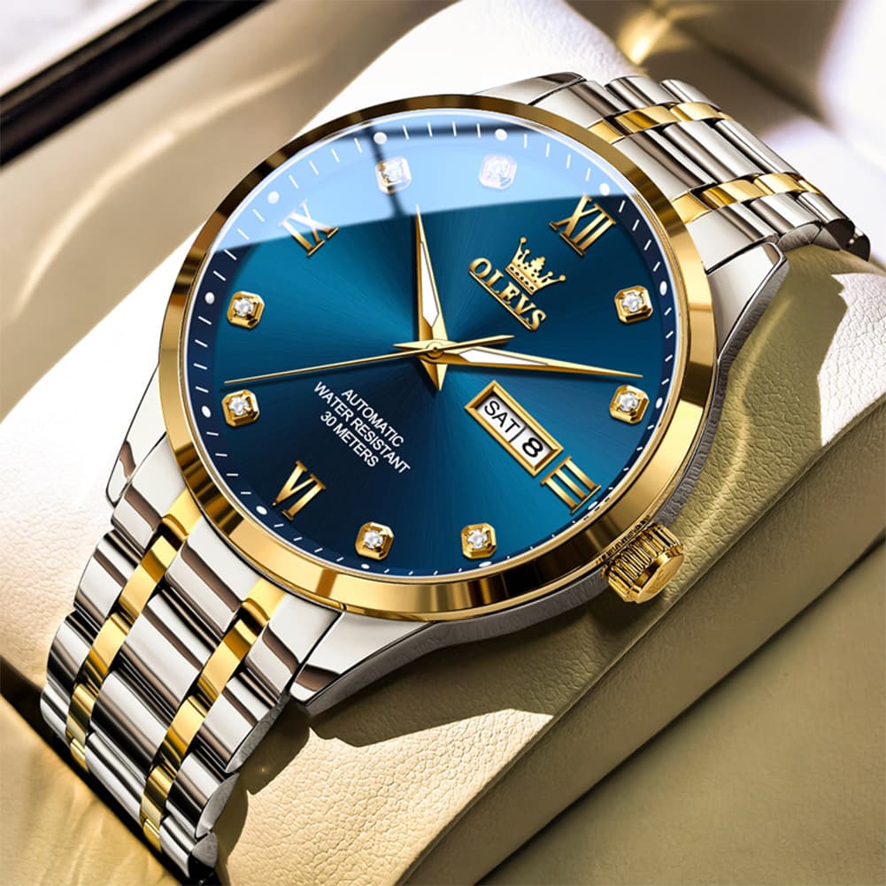 OLEVS Couple Watches Diamond Dial Automatic Mechanical Watch 9946 Steel Band for His and Hers