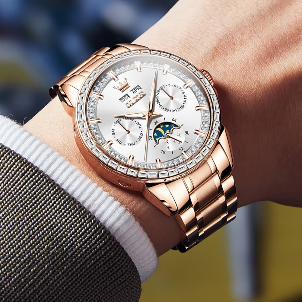 OLEVS 6695 Baguette Diamond Multifunction Mechanical Watch for Men