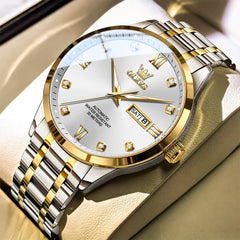 OLEVS Couple Watches Diamond Dial Automatic Mechanical Watch 9946 Steel Band for His and Hers