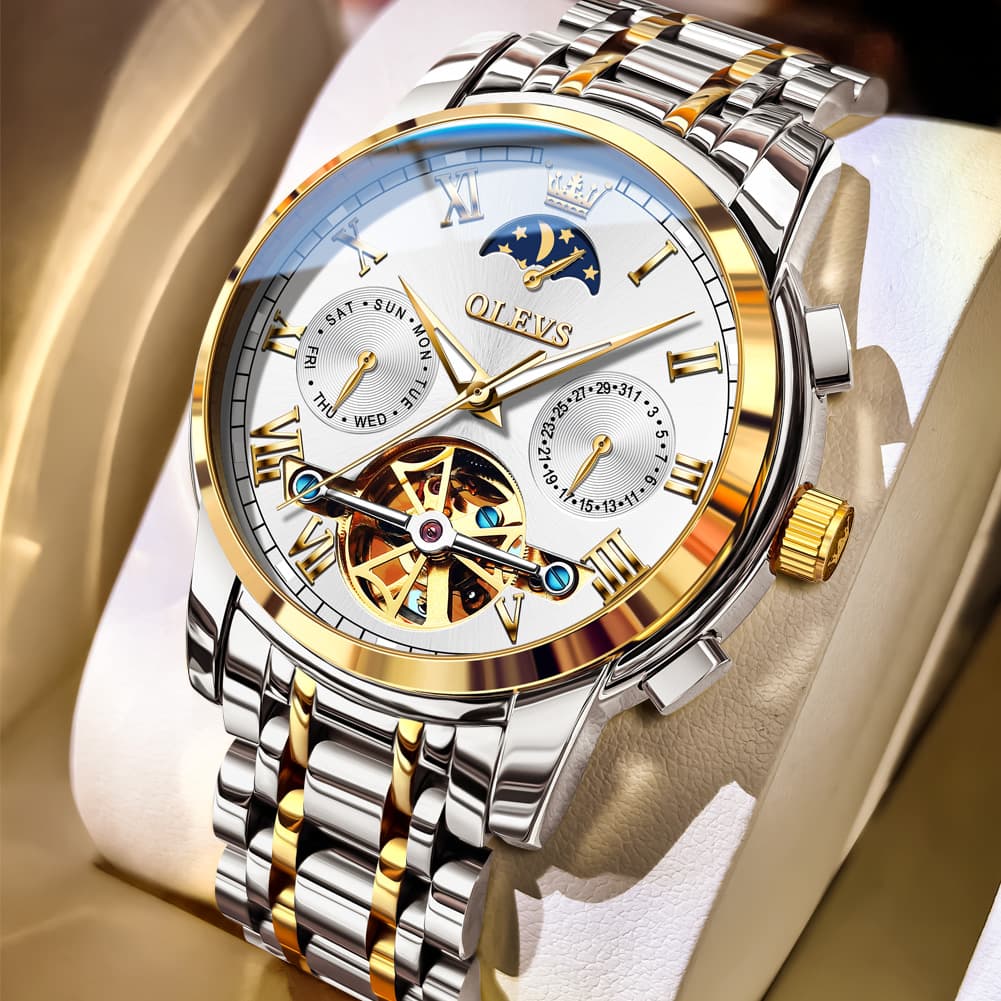OLEVS 6617 Automatic Mechanical Tourbillon Moon Phase Watch for Men