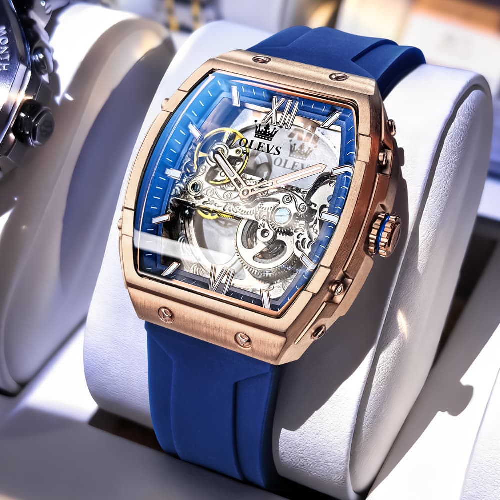 OLEVS 6779 Tonneau Skeleton Mechanical Watch for Men