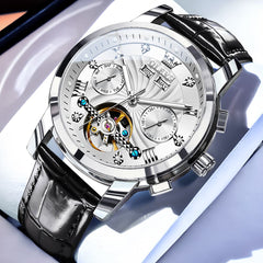 OLEVS 7088 Open Heart Leather Automatic Watch For Men