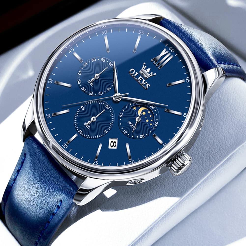 OLEVS 2922 Moon Phase Leather Dress Watch For Men