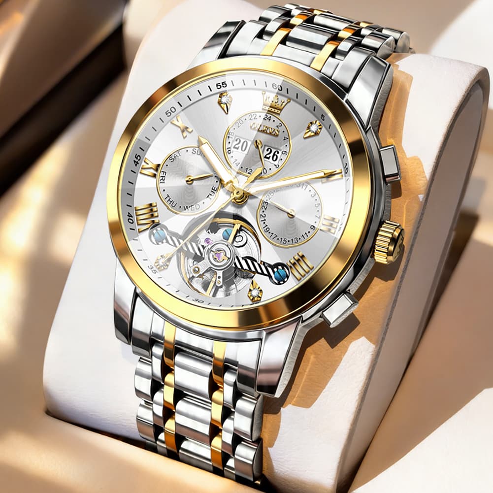 OLEVS 3D Diamond Cut Skeleton Automatic Watch 7121 for Men