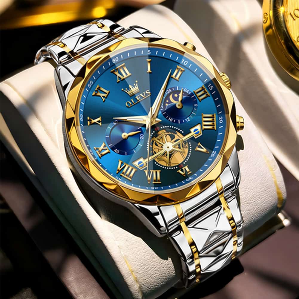 OLEVS 2709 Luxury Moon Phase Open Heart Quartz Watch for Men