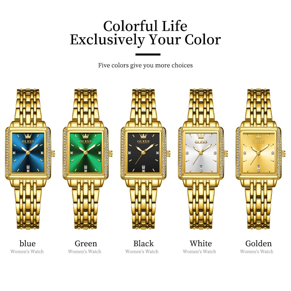 OLEVS 9995 Vintage Rectangular Gold Bracelet Watch for Women