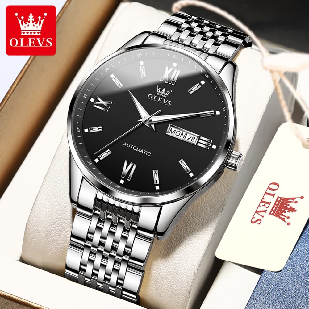 OLEVS 6777 Minimalist Day Date Mechanical Watch for Men
