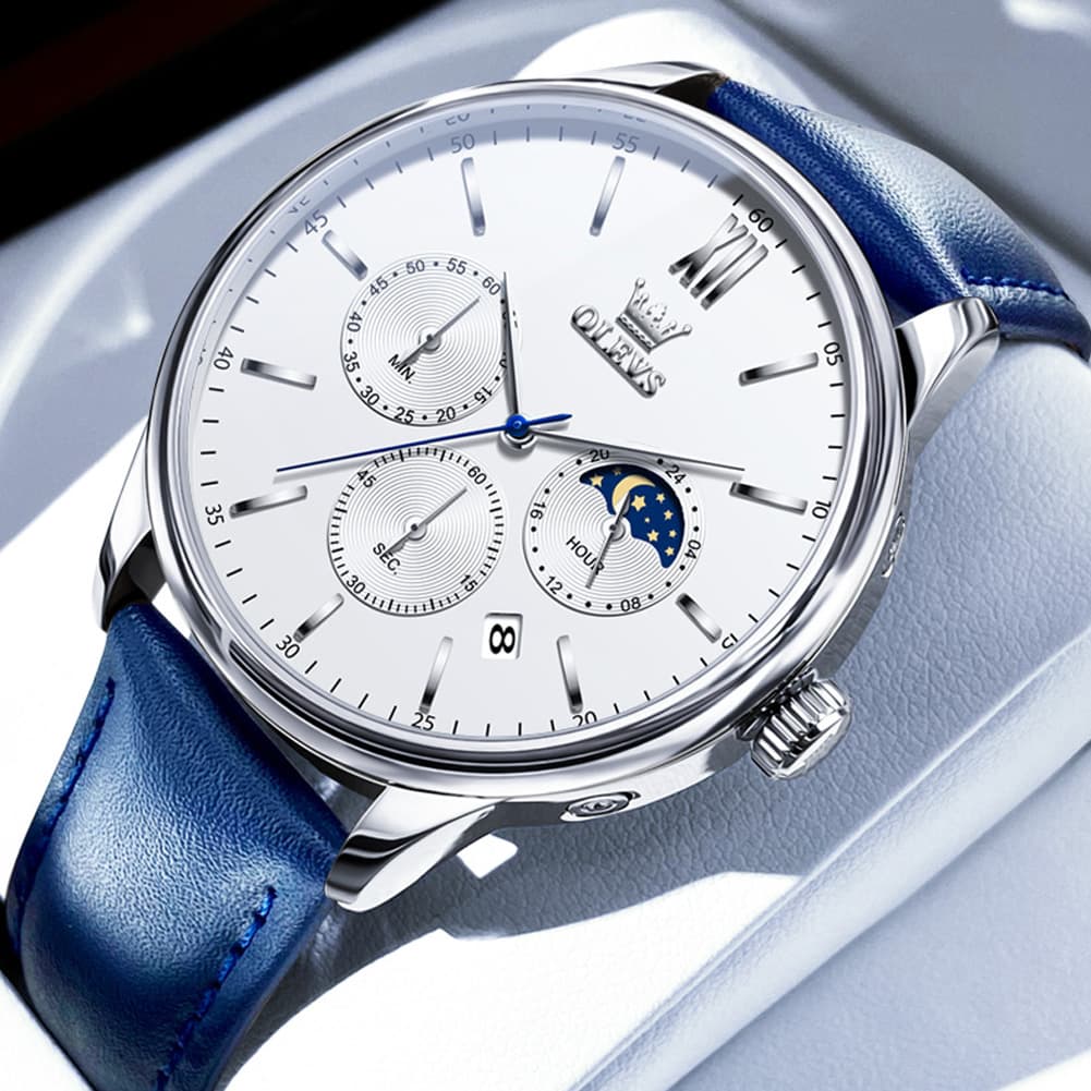 OLEVS 2922 Moon Phase Leather Dress Watch For Men