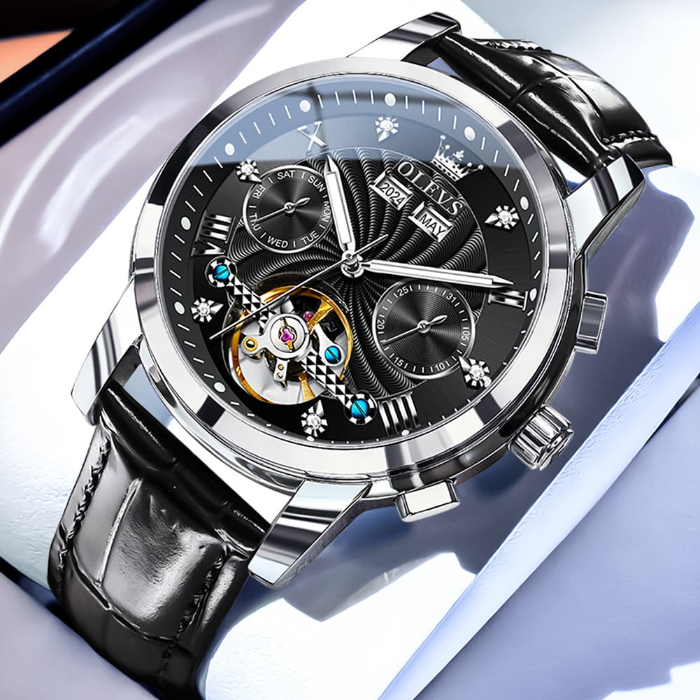 OLEVS 7088 Open Heart Leather Automatic Watch For Men