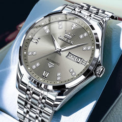 OLEVS Diamond Dial Automatic Mechanical Watch 9801 Day Date for Men