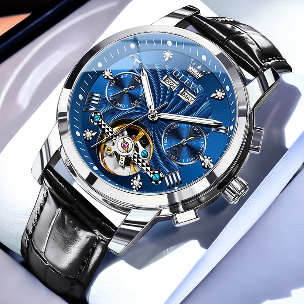 OLEVS 7088 Open Heart Leather Automatic Watch For Men