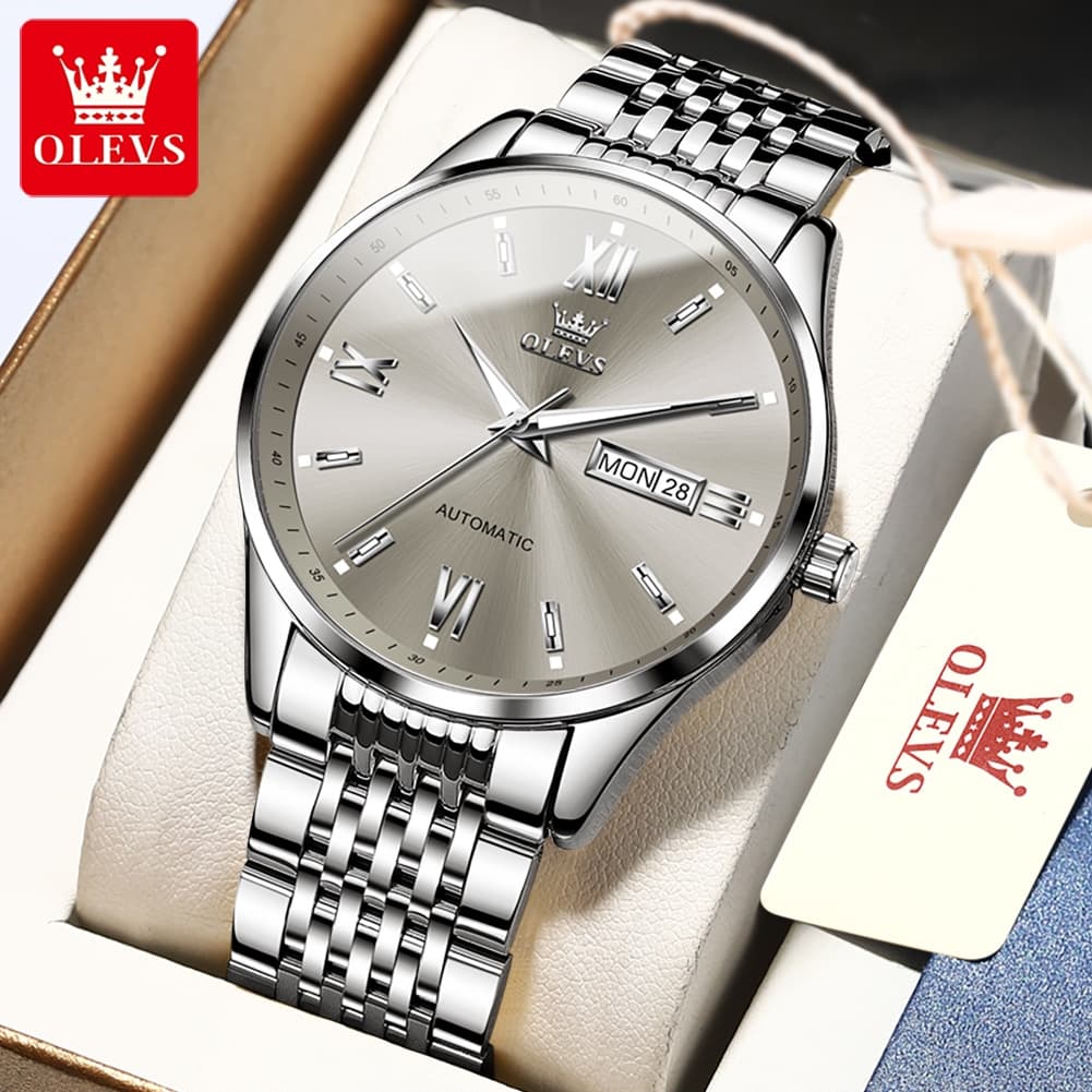 OLEVS 6777 Minimalist Day Date Mechanical Watch for Men