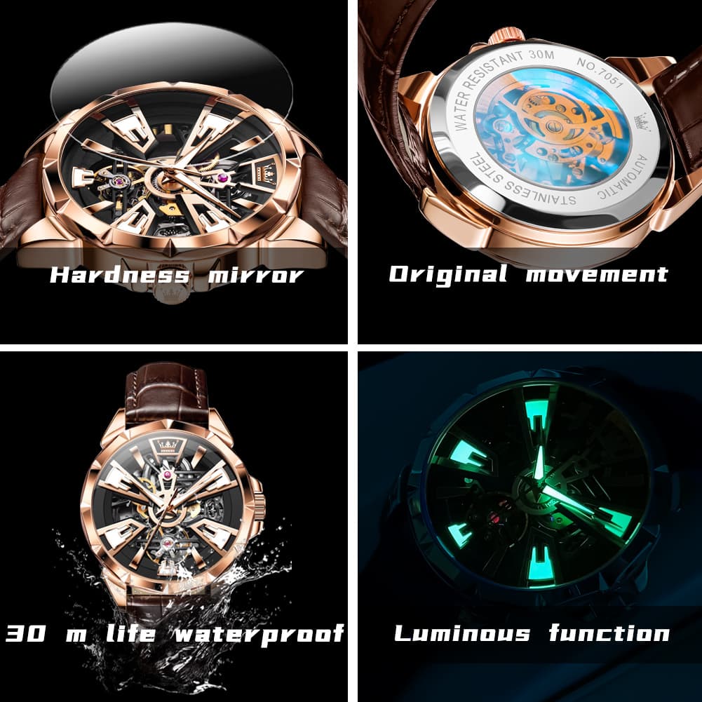 OLEVS 7051 Skeleton Racing Mechanical Watch For Men