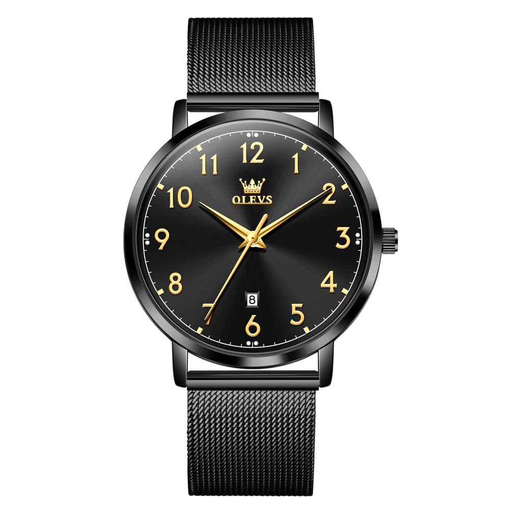 OLEVS 5653 Ultra Thin Couple Watch Milanese Mesh and Leather Strap Date Timepiece for Men and Women