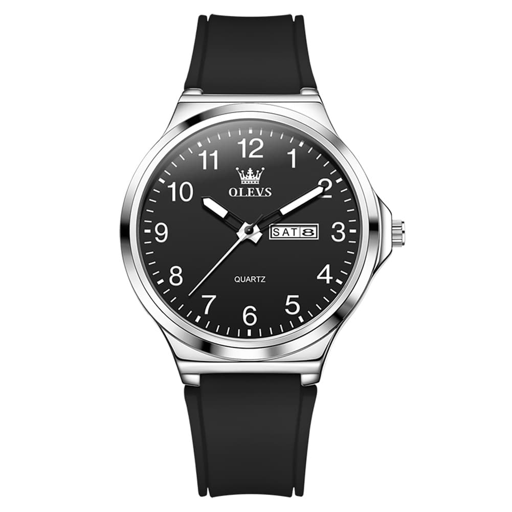OLEVS 5647 Ultra Thin Day Date Quartz Watch Silicone Strap Casual Timepiece for Men and Women