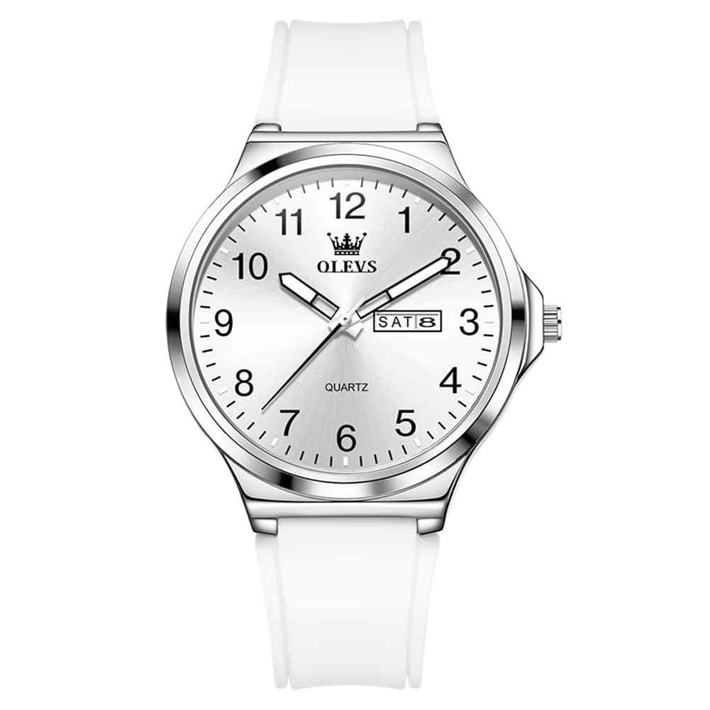 OLEVS 5647 Ultra Thin Day Date Quartz Watch Silicone Strap Casual Timepiece for Men and Women