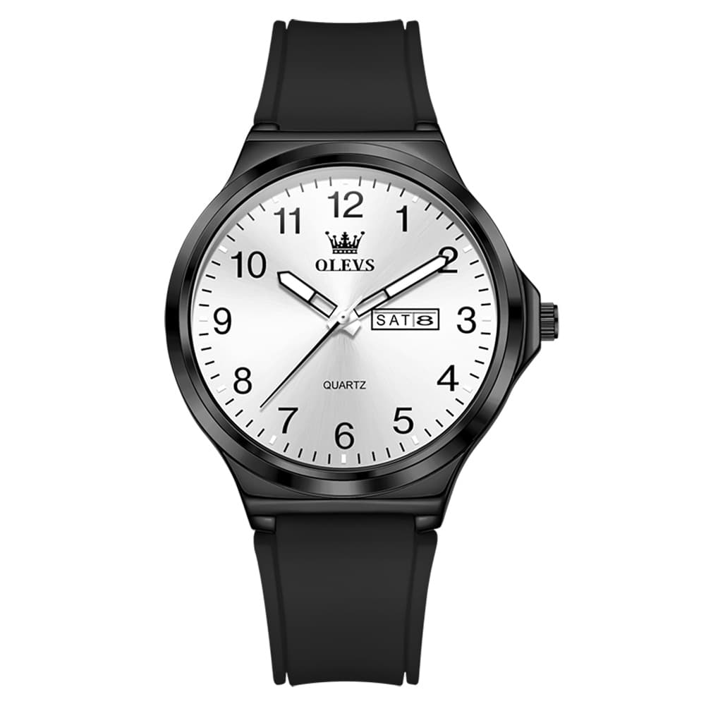 OLEVS 5647 Ultra Thin Day Date Quartz Watch Silicone Strap Casual Timepiece for Men and Women