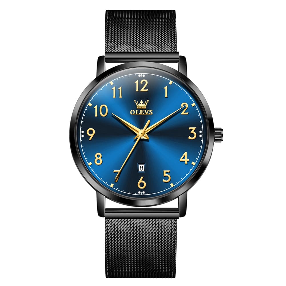 OLEVS 5653 Ultra Thin Couple Watch Milanese Mesh and Leather Strap Date Timepiece for Men and Women