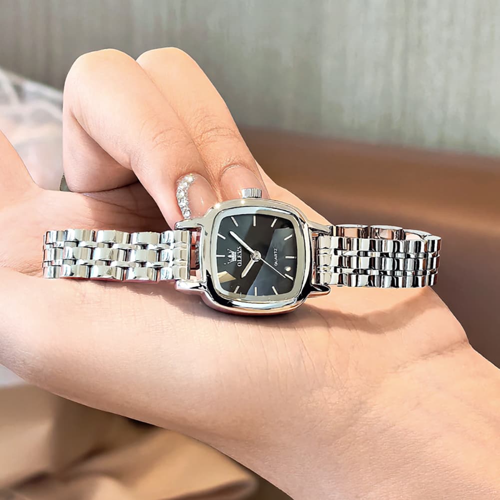 OLEVS 5675 Petite Square Watch Vintage Dress Stainless Steel Bracelet Quartz Timepiece for Women