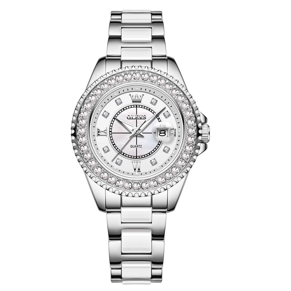OLEVS Crystal Ceramic Luminous Quartz Watch for Women 3685