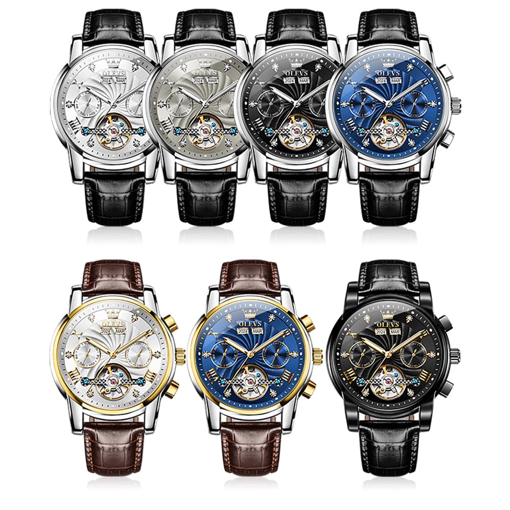 OLEVS 7088 Open Heart Leather Automatic Watch For Men
