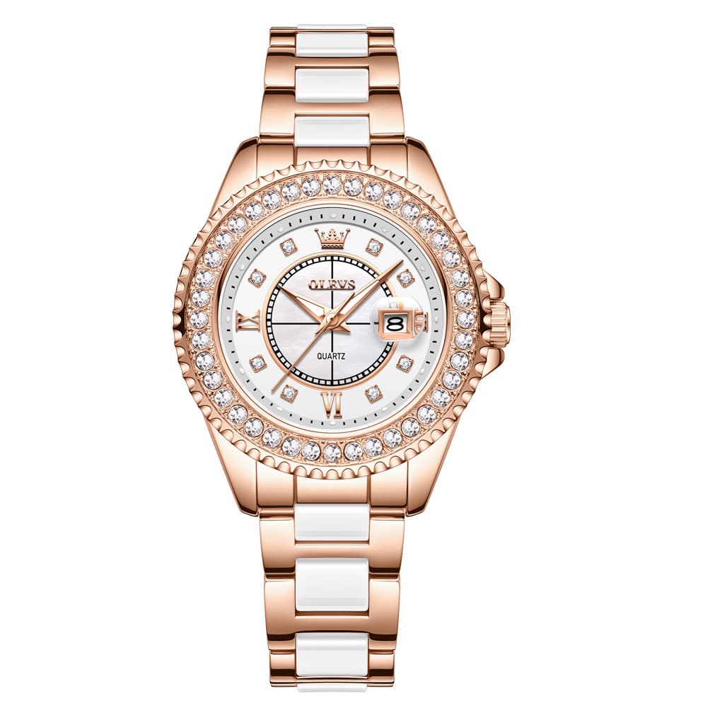 OLEVS Crystal Ceramic Luminous Quartz Watch for Women 3685