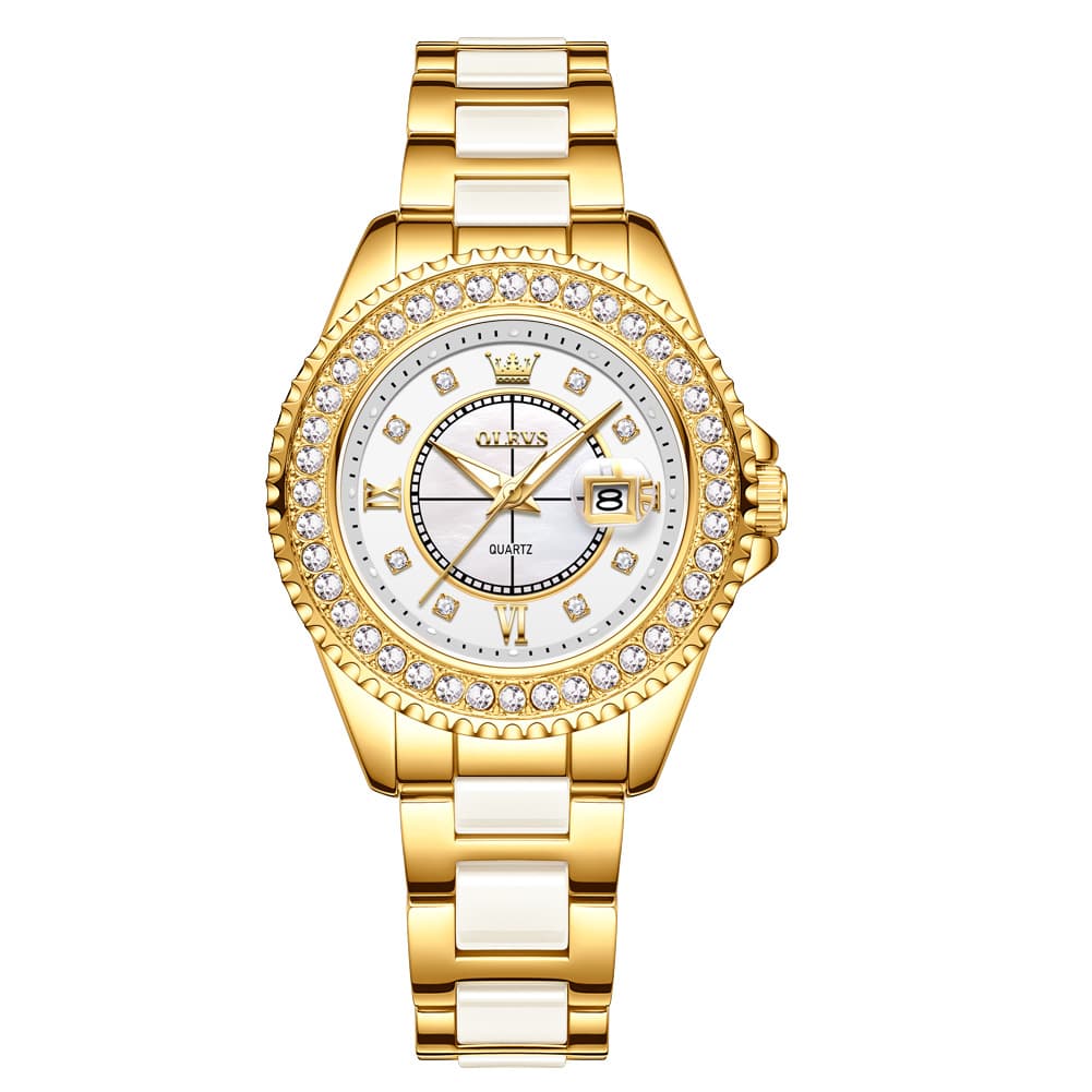 OLEVS Crystal Ceramic Luminous Quartz Watch for Women 3685