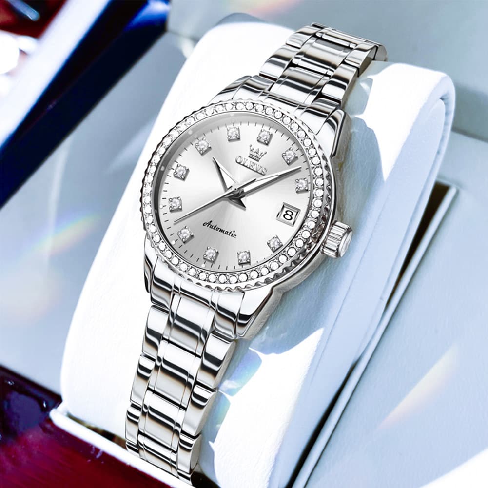 OLEVS 7003N Diamond Bezel Date Mechanical Watch for Women