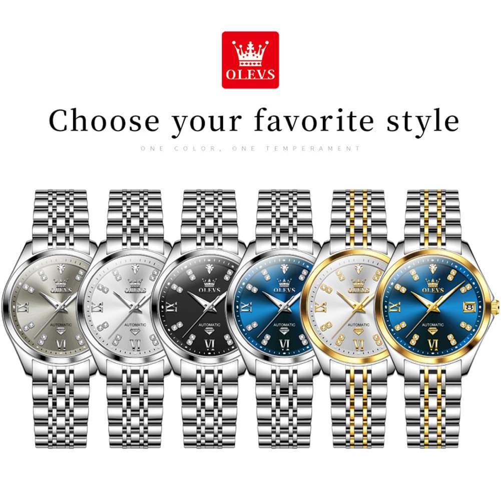OLEVS Diamond Dial Automatic Mechanical Watch 9801 Date Display for Women