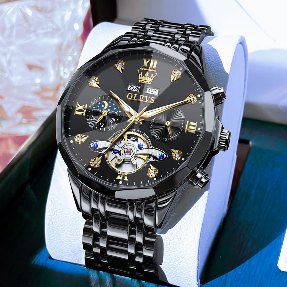 OLEVS 6621 3D Faceted Mirror Mechanical Watch for Men