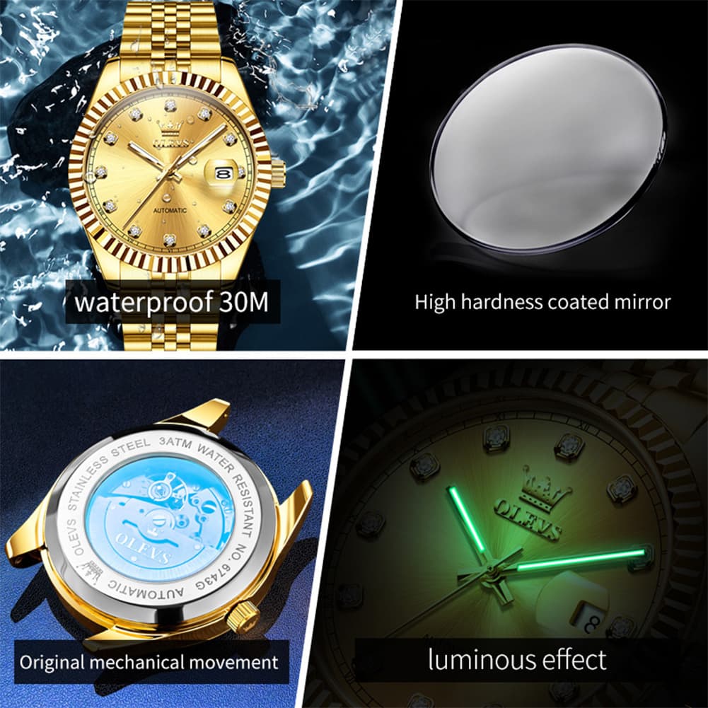 OLEVS 6743 Fluted Bezel Diamond Mechanical Watch for Men