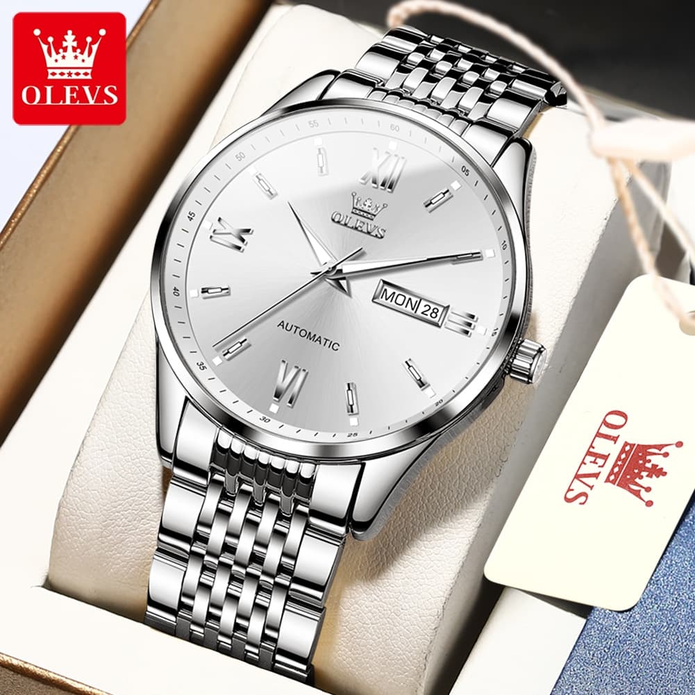 OLEVS 6777 Minimalist Day Date Mechanical Watch for Men
