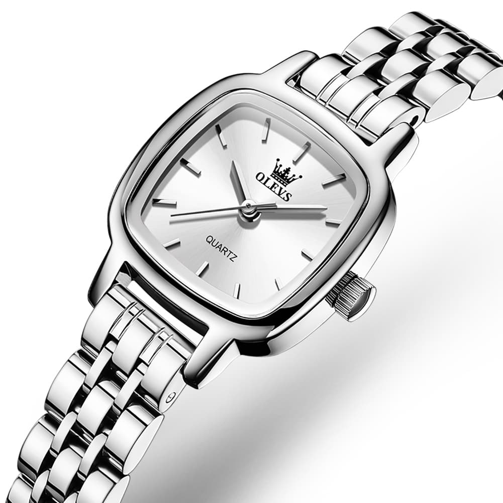 OLEVS 5675 Petite Square Watch Vintage Dress Stainless Steel Bracelet Quartz Timepiece for Women