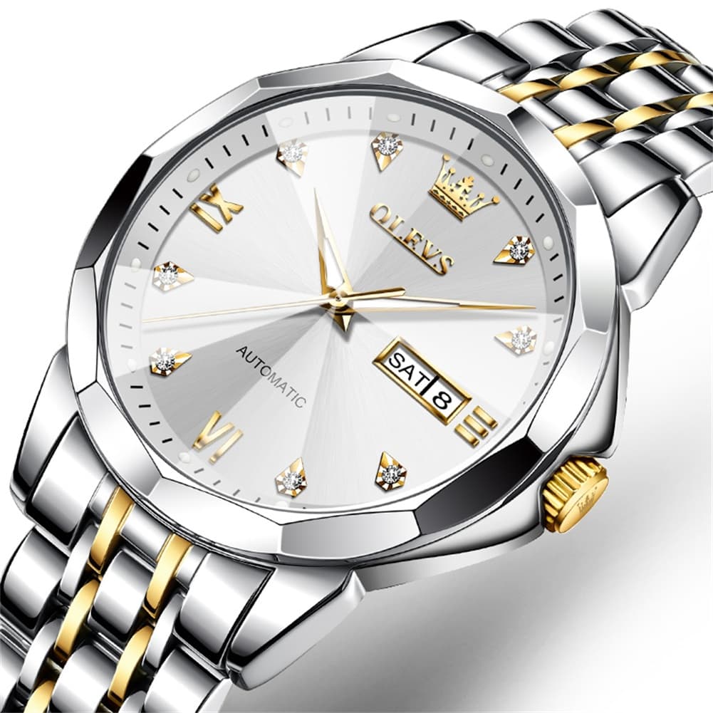 OLEVS 3D Diamond Cut Mirror Automatic Mechanical Watch 9982 Day Date for Men