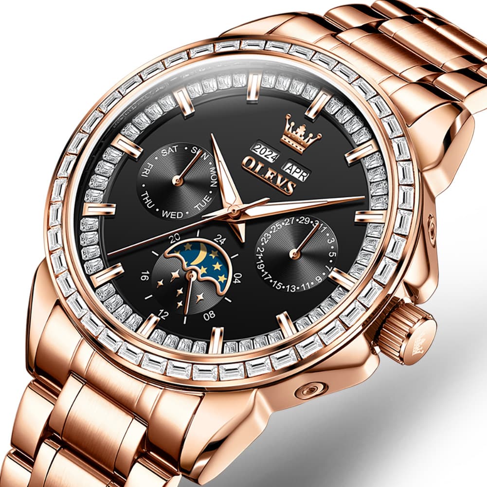 OLEVS 6695 Baguette Diamond Multifunction Mechanical Watch for Men