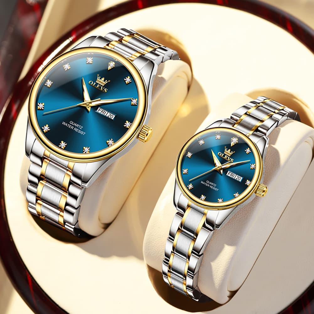 OLEVS 3612Q Diamond Dial Quartz Couple Watches Set