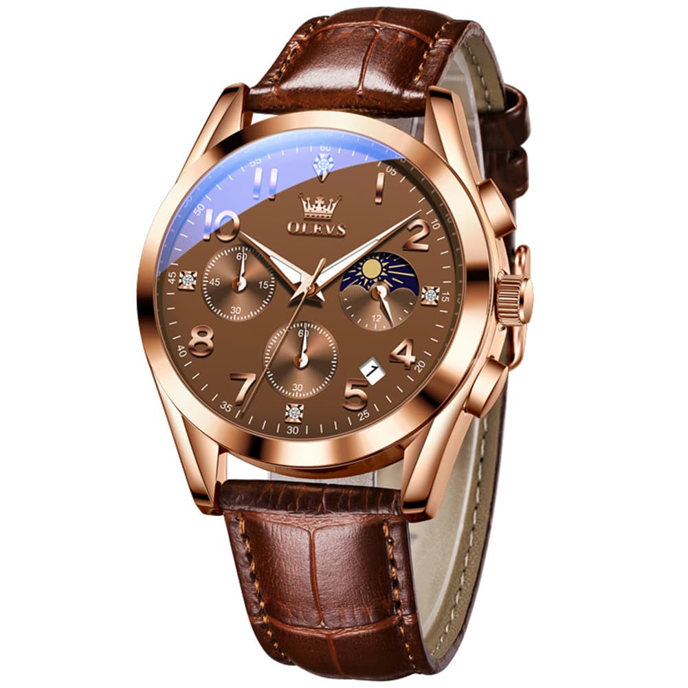 OLEVS 2890 Leather Chronograph Moon Phase Watch for Men