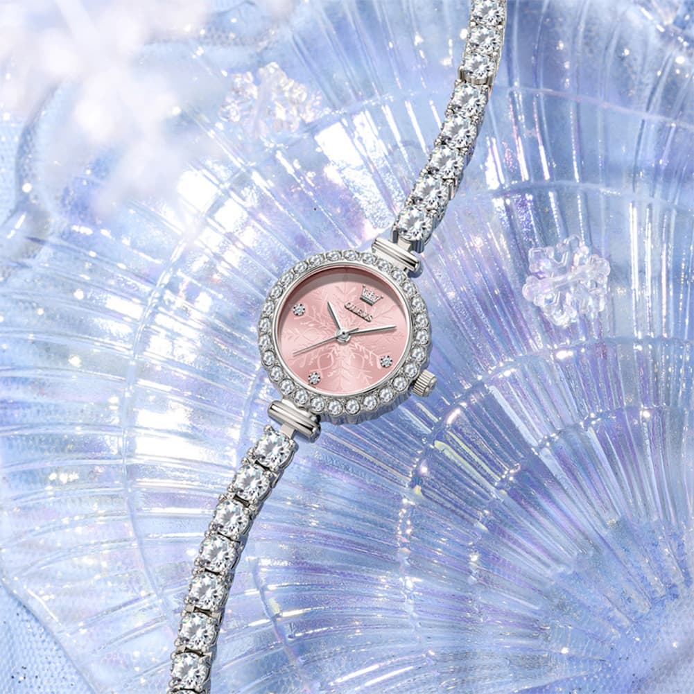 OLEVS 5889 Diamond Tennis Bracelet Watch Dainty 5mm Zircon Bezel Quartz Jewelry Timepiece for Women