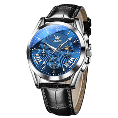 OLEVS 2876 Luxury Moon Phase Chronograph Leather Watch for Men