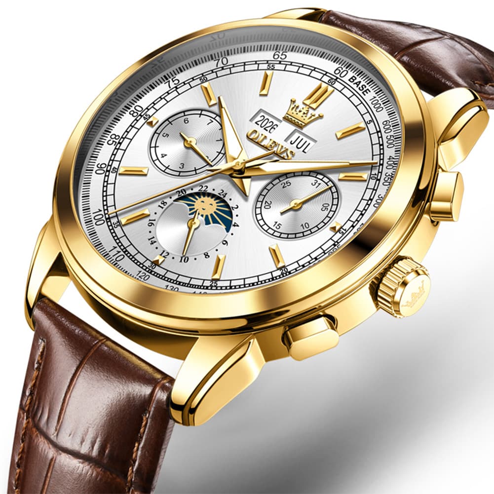 OLEVS Leather Strap Moon Phase Automatic Mechanical Watch for Men 7117