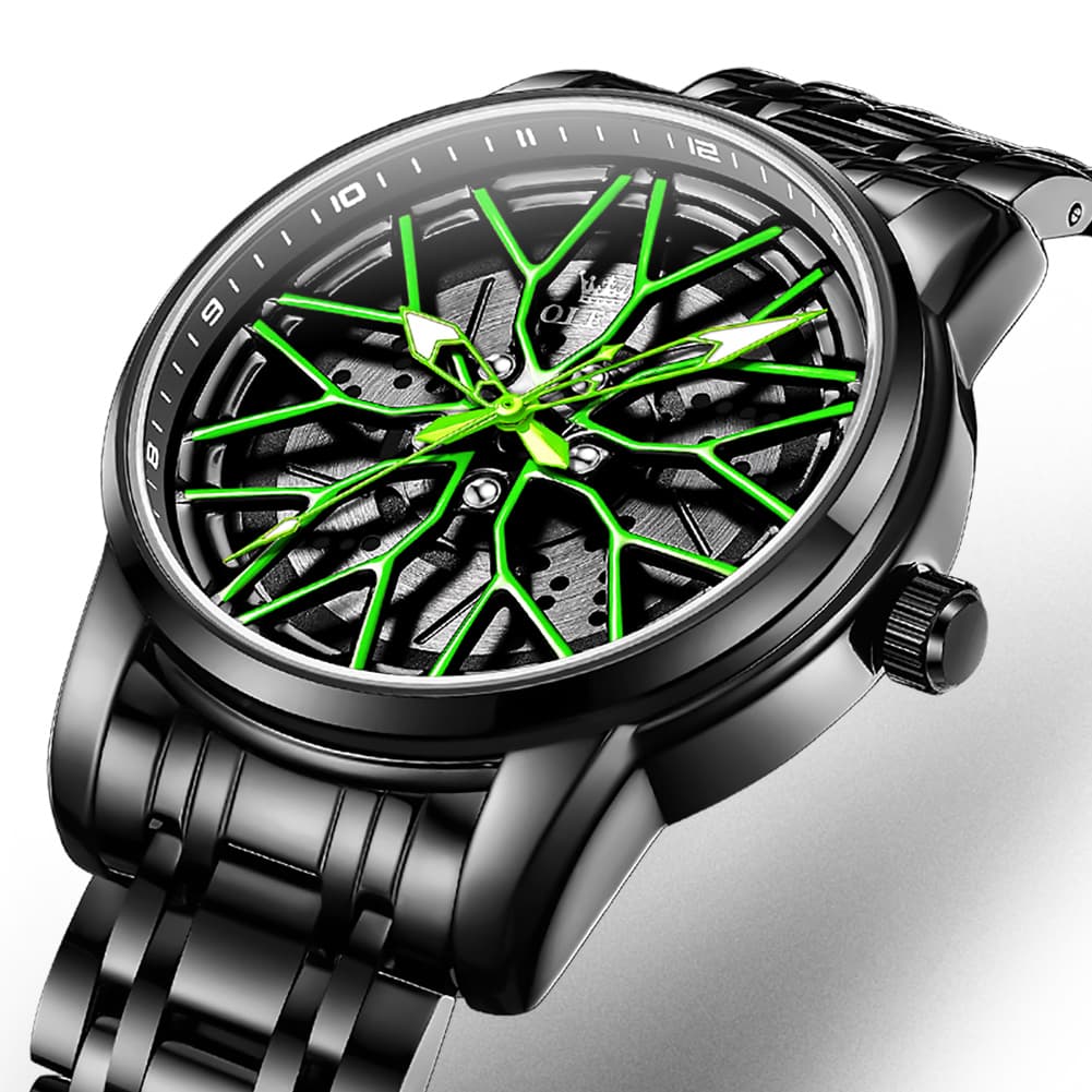 OLEVS 3701 Racing Wheel Openwork Sport Mens Quartz Watch