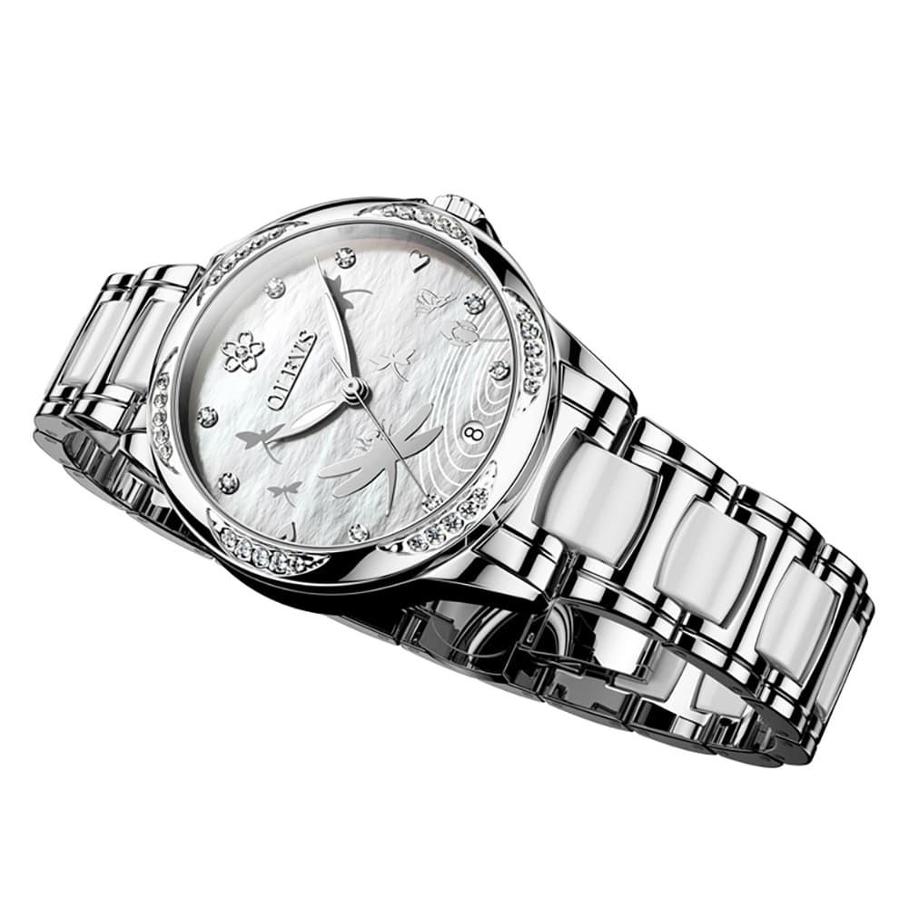 OLEVS 6610 Automatic Mechanical Ceramic Dragonfly Watch for Women