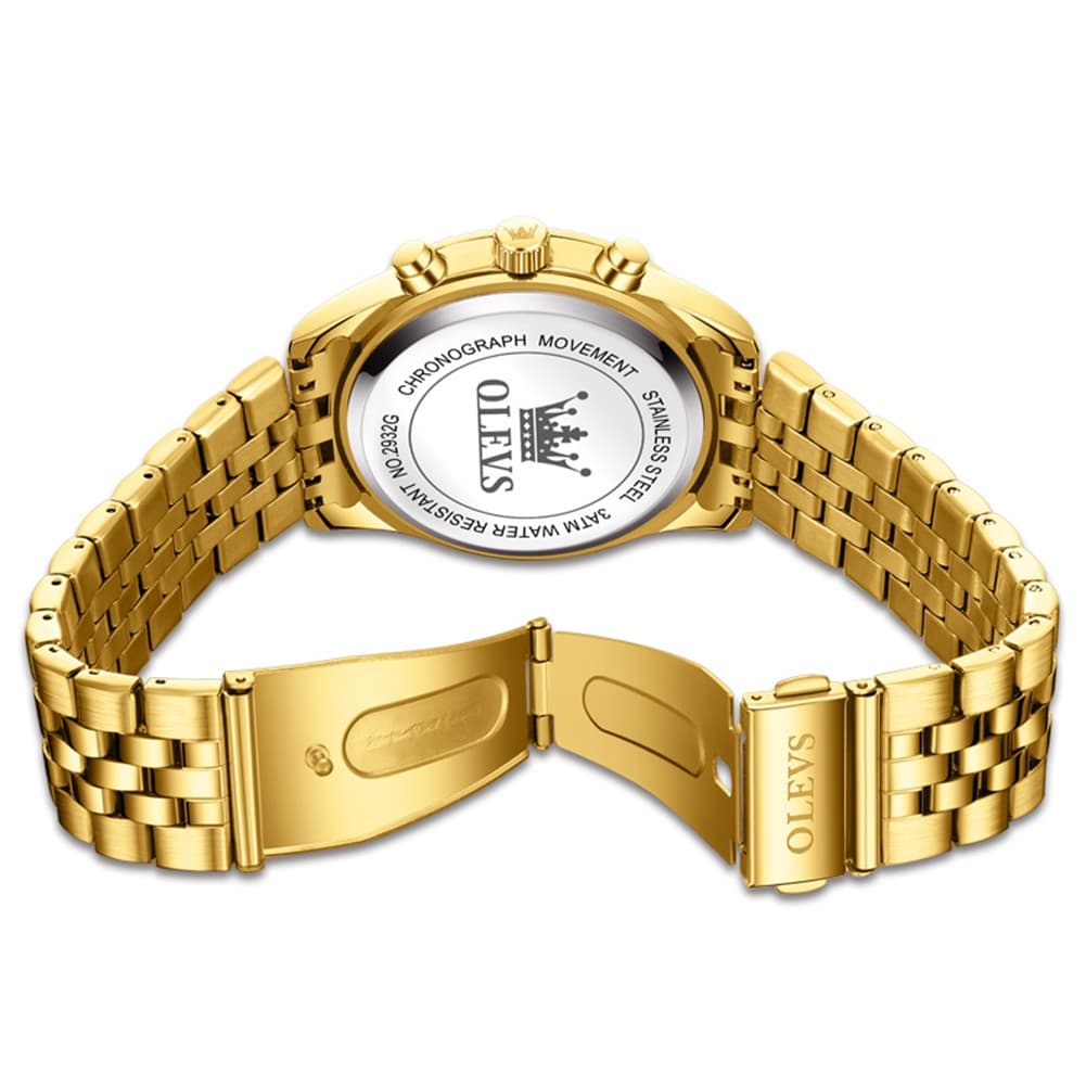 OLEVS 2932 Luxury Gold Fluted Bezel Quartz Watch for Men