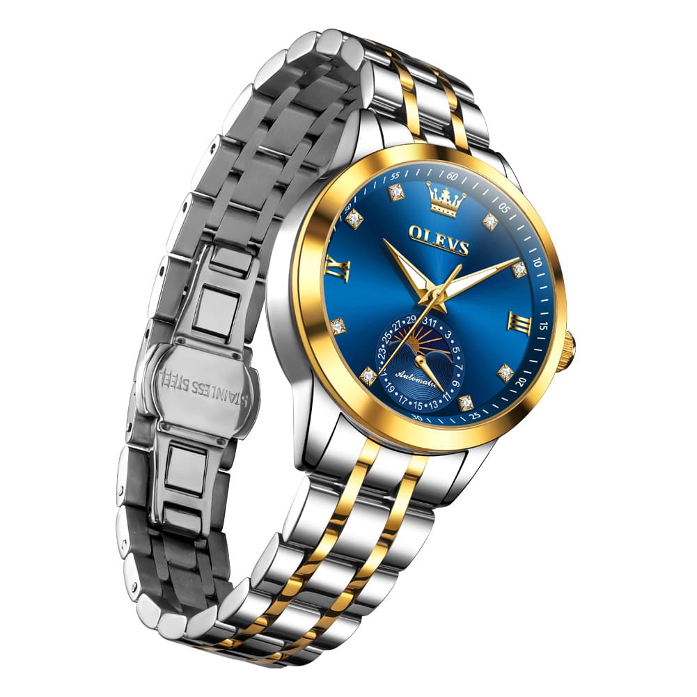 OLEVS 7041 Solid Steel Moon Phase Automatic Watch For Women