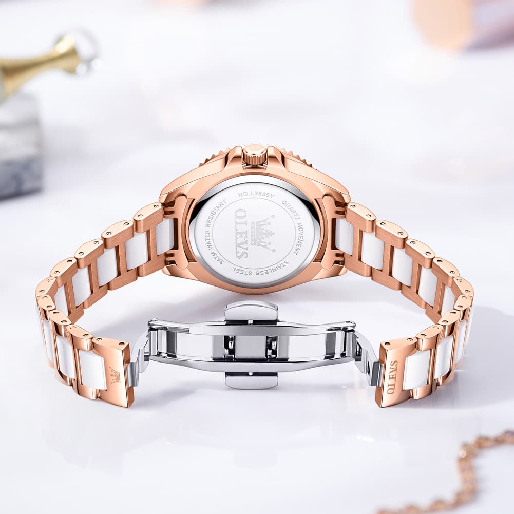 OLEVS Crystal Ceramic Luminous Quartz Watch for Women 3685