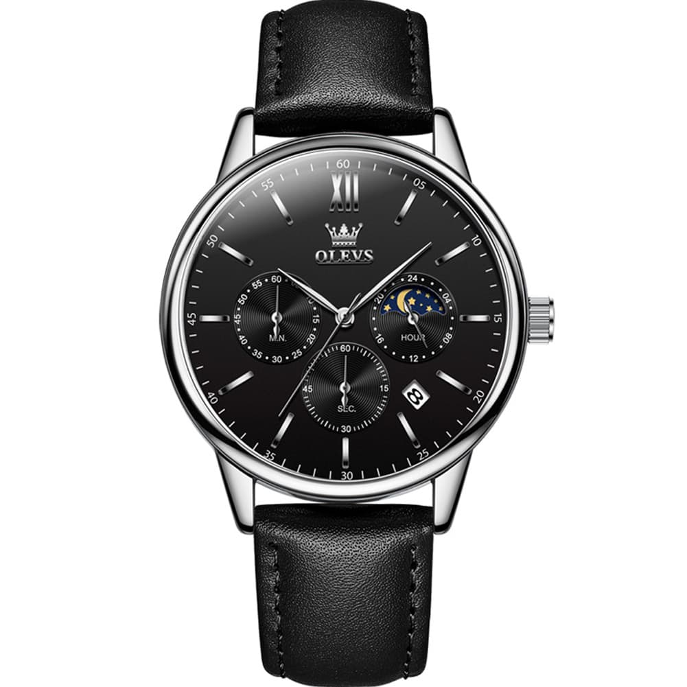 OLEVS 2922 Moon Phase Leather Dress Watch For Men