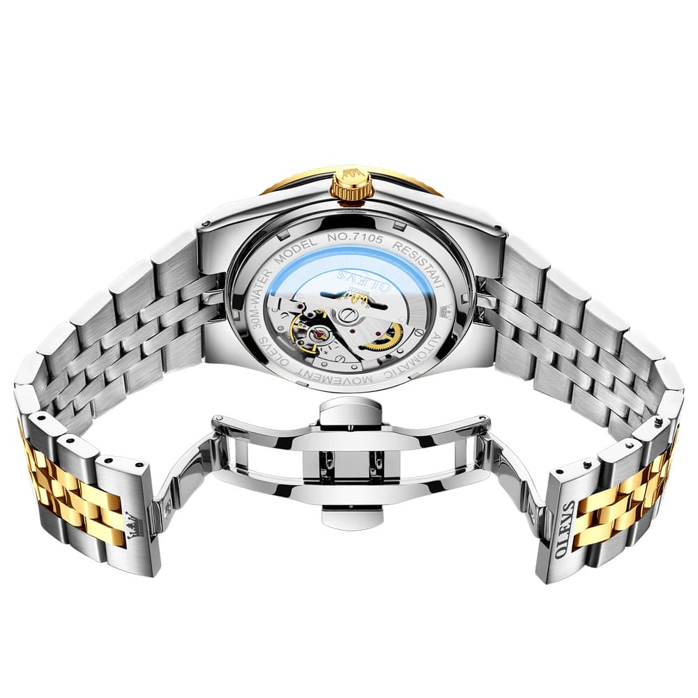 OLEVS 7105 Fluted Bezel Automatic Mechanical Luxury Dress Watch for Men